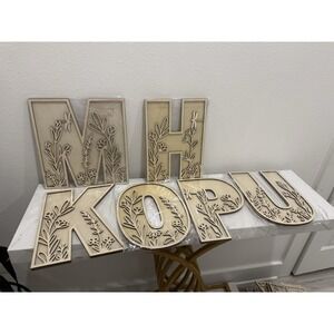 Lot Of 6 Layered 12 Inch Large Wooden Letters for Wall Decor, Flowered Paintable